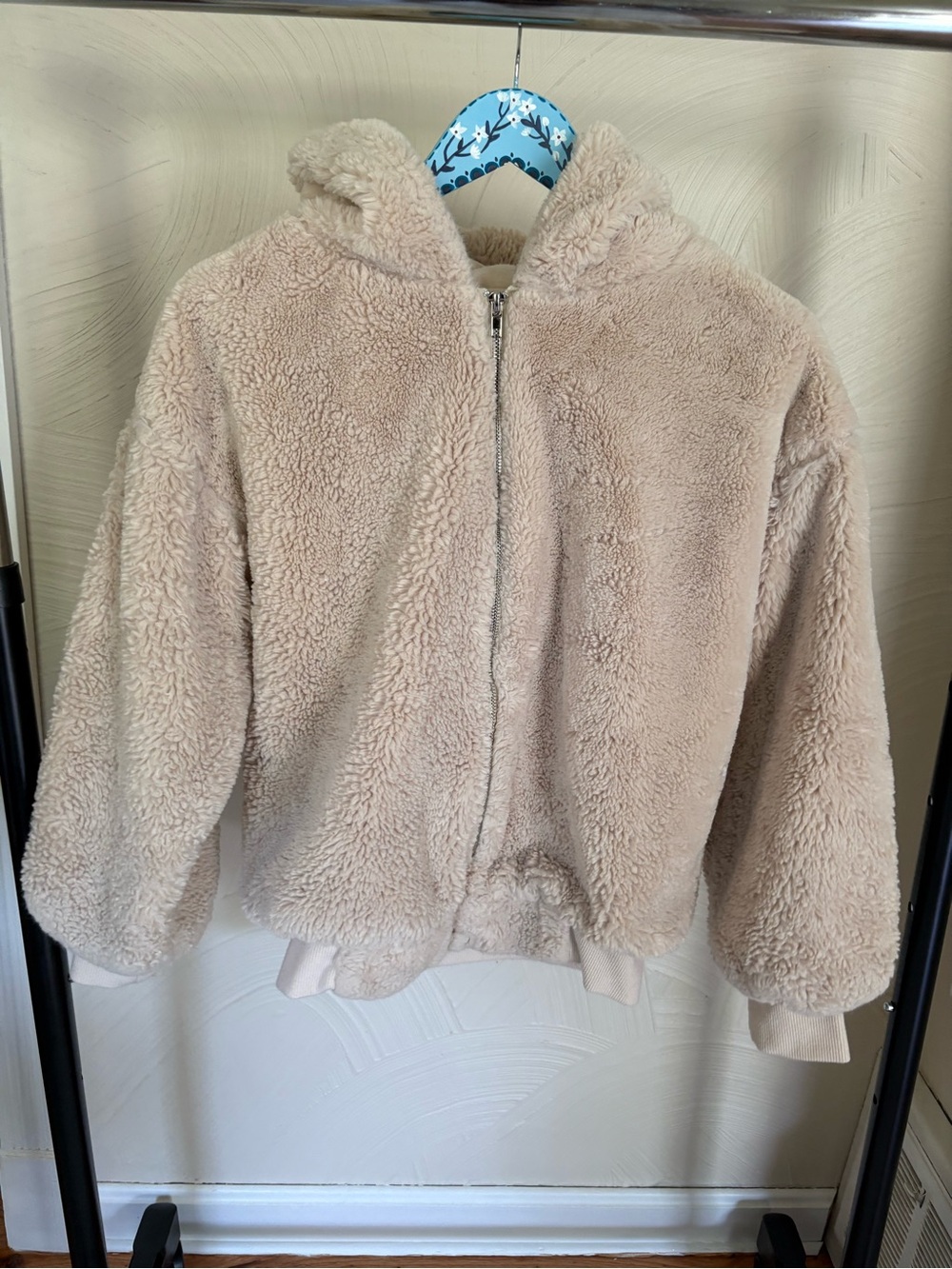 Womens Plush Hooded Jacket - Cream Teddy Fleece